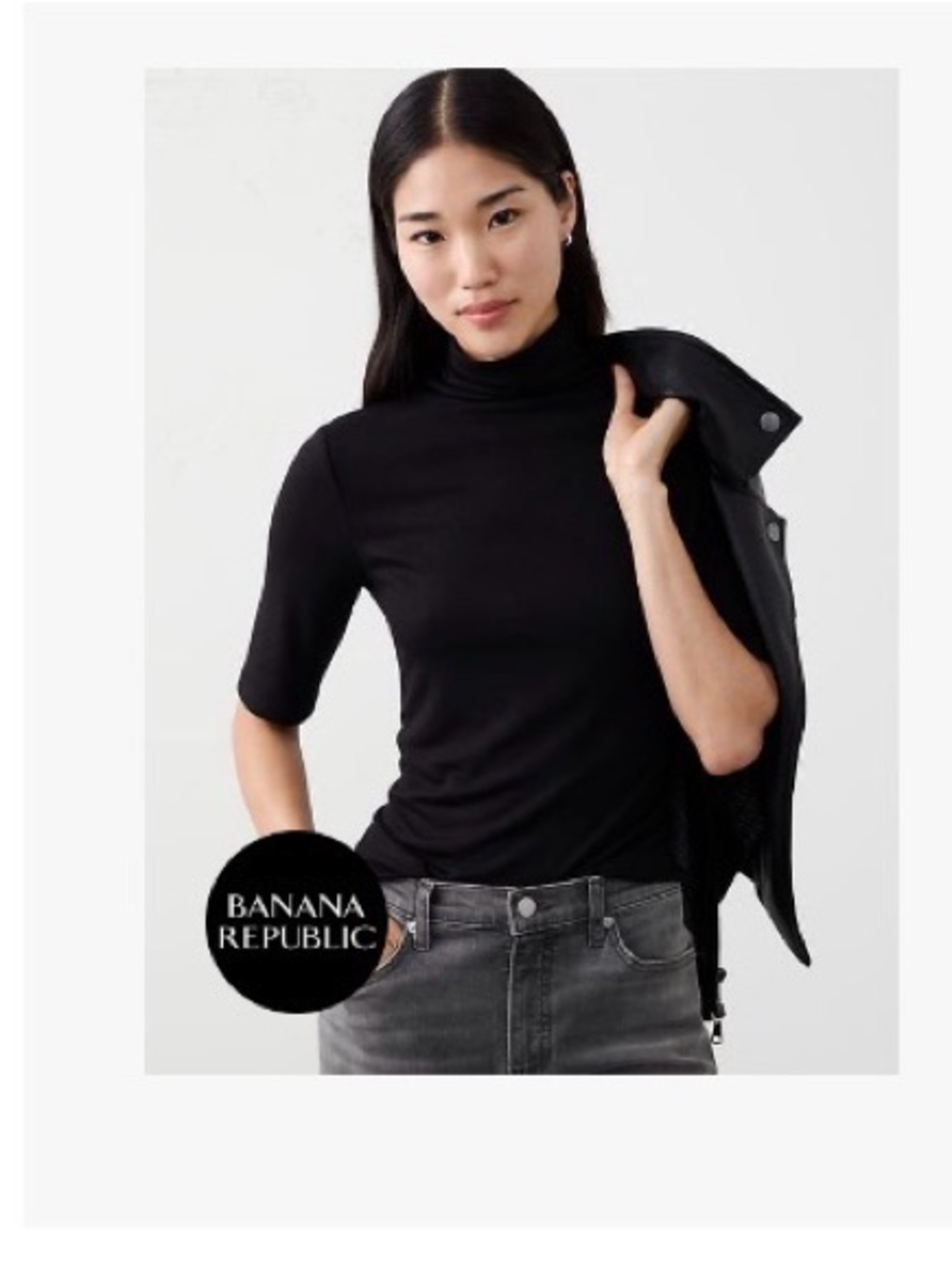 Banana Republic Black Short Sleeve Turtleneck Top